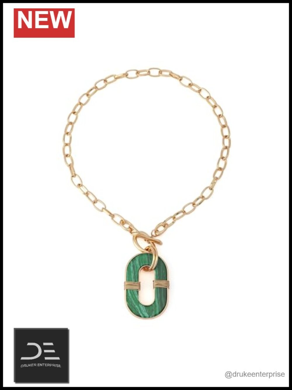 Malachite Pendant Necklace Reversible Link Chain Toggle Clasp 18 inch